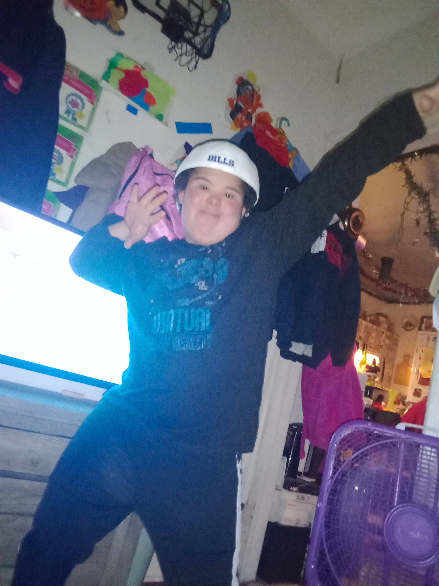 Jj Roberson is registered to the contest to win money with this photo: baseball_cap, cap, cool, costume, electric_blue, event, fun, happy, headwear, hoodie, joy, leisure, magenta, party, person, personal_protective_equipment, purple, recreation, room, sportswear