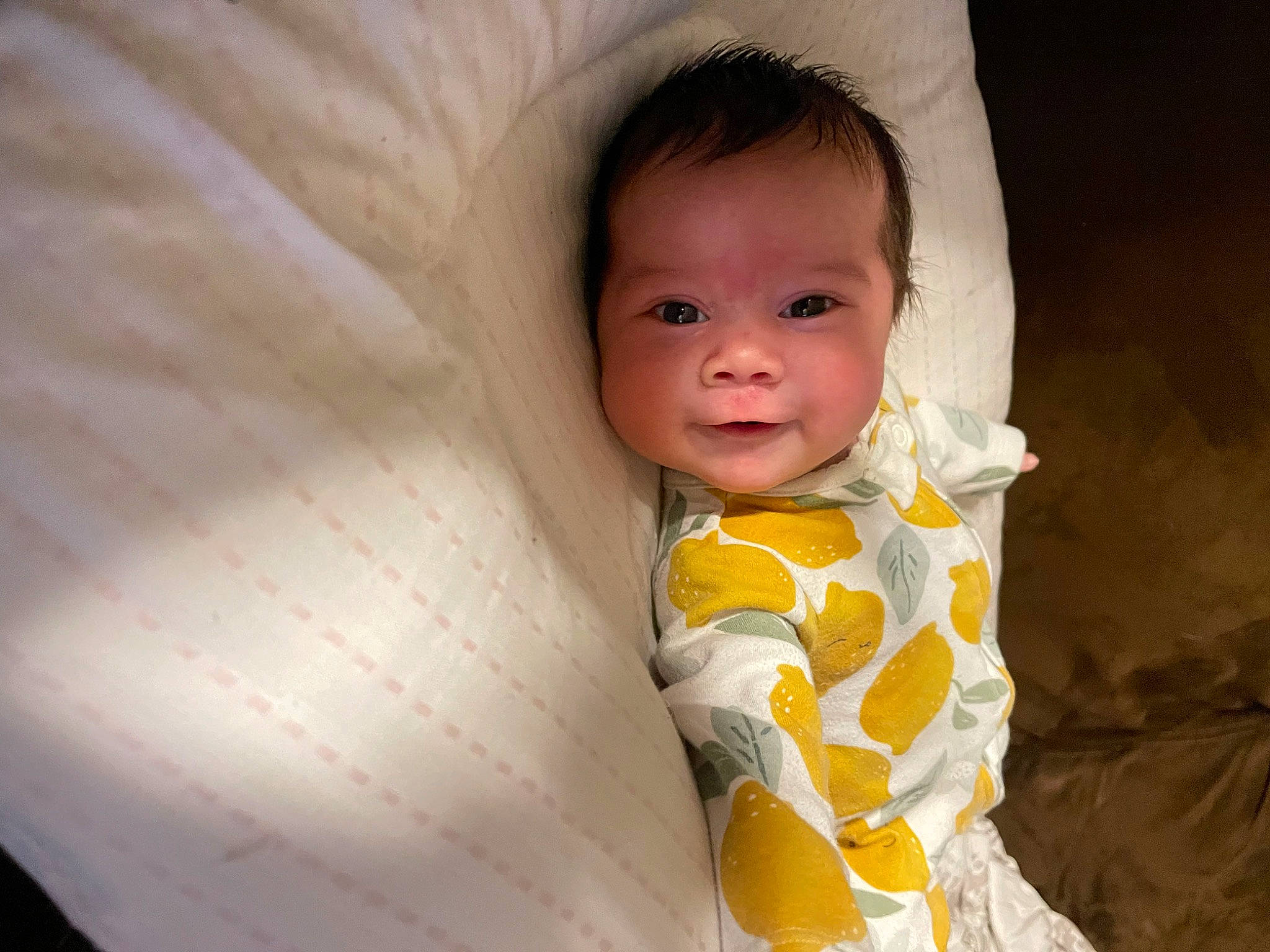 Everly joined the competition — help win amazing prizes! baby, baby_toddler_clothing, cheek, child, comfort, flash_photography, fun, happy, iris, linens, pattern, person, portrait_photography, sitting, skin, sleeve, smile, t_shirt, textile, toddler