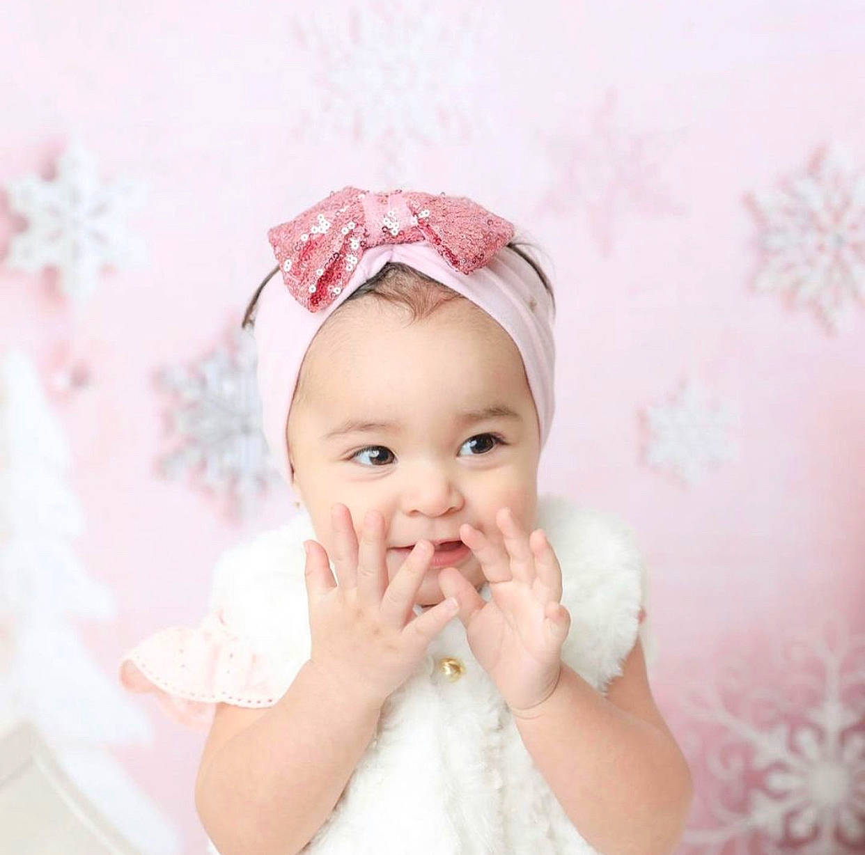 Scarlett joined the competition — help win amazing prizes! baby, baby_toddler_clothing, cap, cheek, chin, eye, eyebrow, eyelash, flash_photography, gesture, happy, headgear, headpiece, iris, lip, nose, person, pink, skin, smile