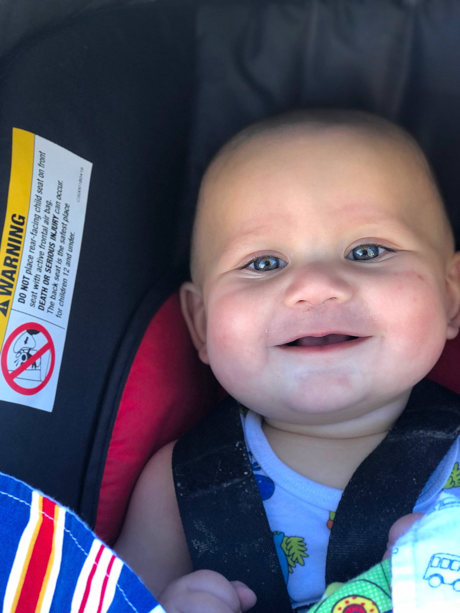 Zayden is registered to the contest to win money with this photo: baby, baby_toddler_clothing, blue, cheek, child, chin, electric_blue, eye, eyebrow, flag_of_the_united_states, happy, iris, joy, lip, mouth, nose, person, product, skin, smile
