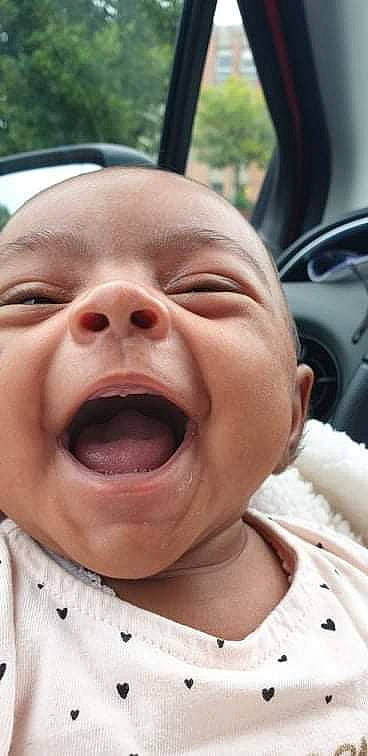 Mila a rejoint le concours — aidez-le/la à gagner de superbes lots ! baby, cheek, chin, eyebrow, eyelash, face, fun, happy, jaw, lip, mouth, neck, nose, person, skin, smile, toddler, tongue, tooth, white