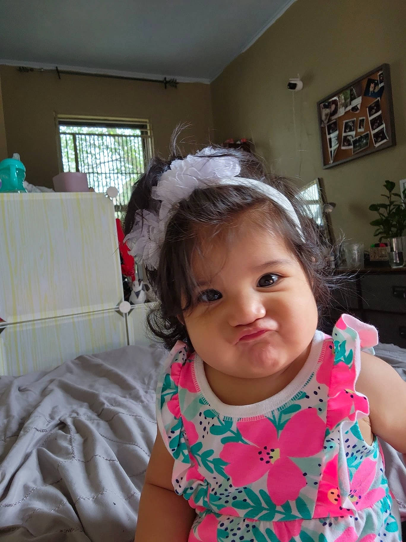 Leah joined the competition — help win amazing prizes! baby_toddler_clothing, cheek, chin, clothing, ear, eye, eyebrow, eyelash, face, flowerpot, happy, head, houseplant, iris, neck, nose, person, pink, skin, toddler