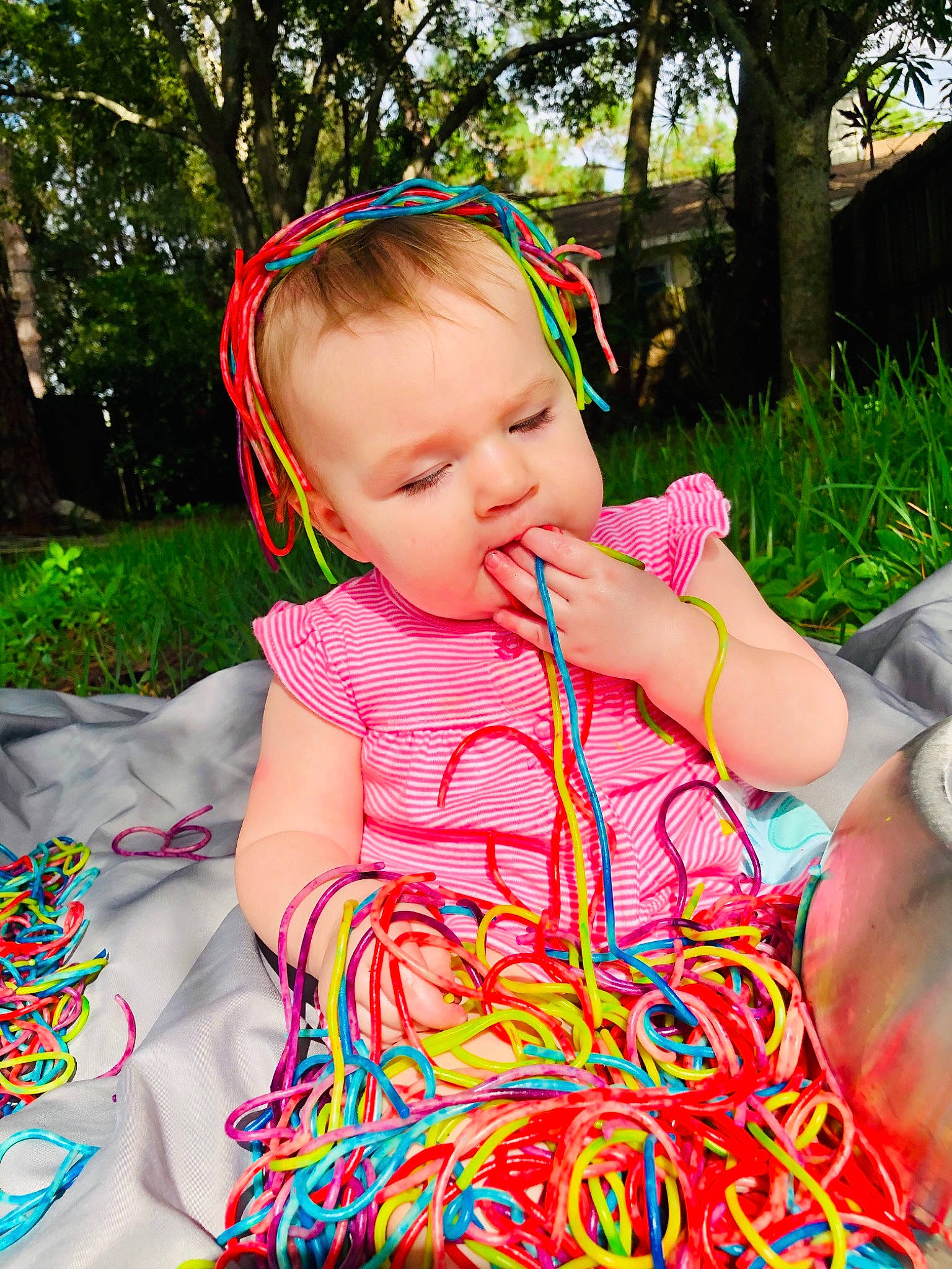 Parker joined the competition — help win amazing prizes! baby, baby_products, baby_toddler_clothing, cool, fun, grass, happy, iris, leisure, magenta, pattern, people_in_nature, person, pink, plant, play, recreation, skin, summer, toddler
