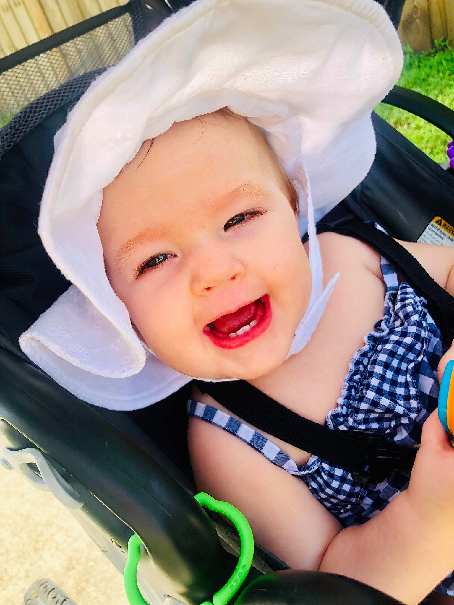 Parker joined the competition — help win amazing prizes! baby, baby_products, baby_toddler_clothing, child, comfort, eye, fashion_accessory, fun, gesture, grass, happy, headgear, headwear, iris, leisure, lip, mouth, person, pink, skin