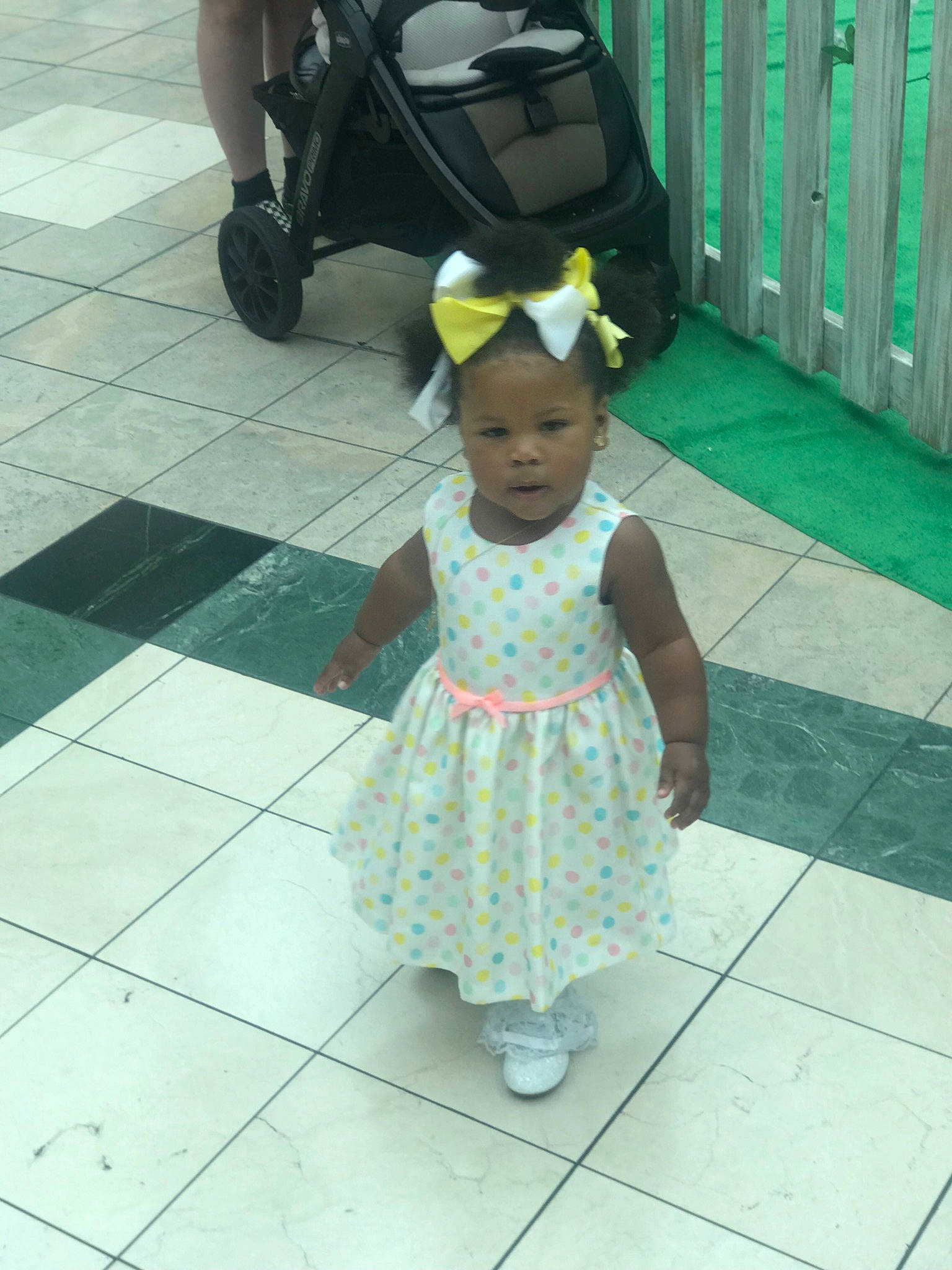 Taliyah joined the competition — help win amazing prizes! baby, baby_toddler_clothing, child, day_dress, dress, floor, flooring, fun, joint, leg, luggage_and_bags, one_piece_garment, pattern, person, photograph, product, purple, shoe, snapshot, toddler