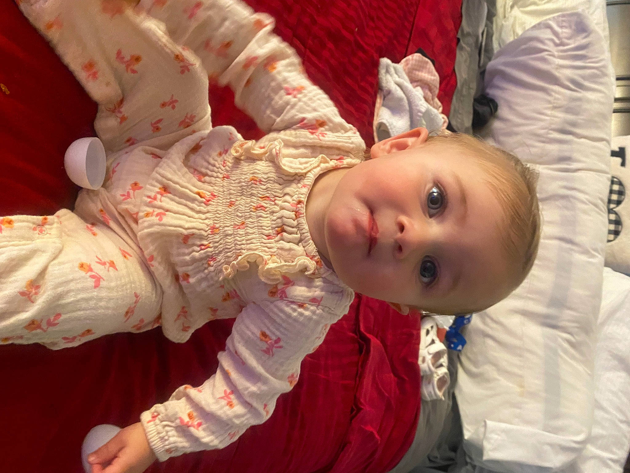 Kora is registered to the contest to win money with this photo: baby, baby_toddler_clothing, cheek, child, chin, costume, event, eye, face, fun, happy, head, iris, person, room, skin, sleeve, smile, textile, toddler