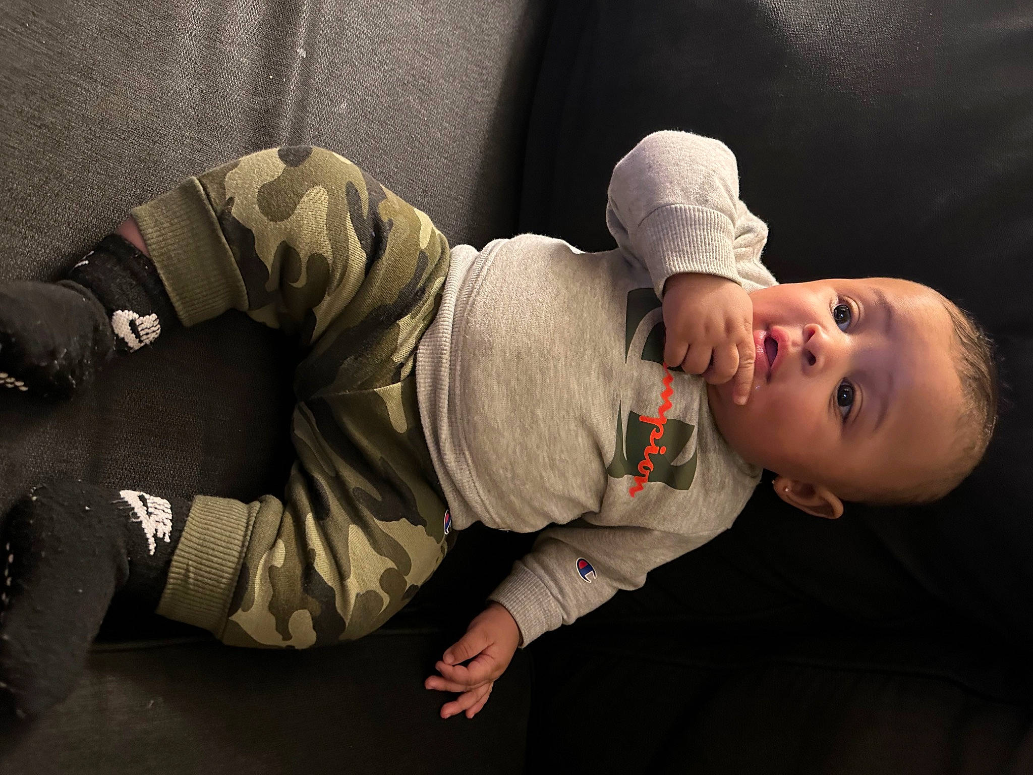 William joined the competition — help win amazing prizes! arm, baby, baby_toddler_clothing, child, comfort, darkness, elbow, finger, flash_photography, fun, grass, human_body, human_leg, knee, mouth, person, portrait_photography, sitting, sleeve, toddler