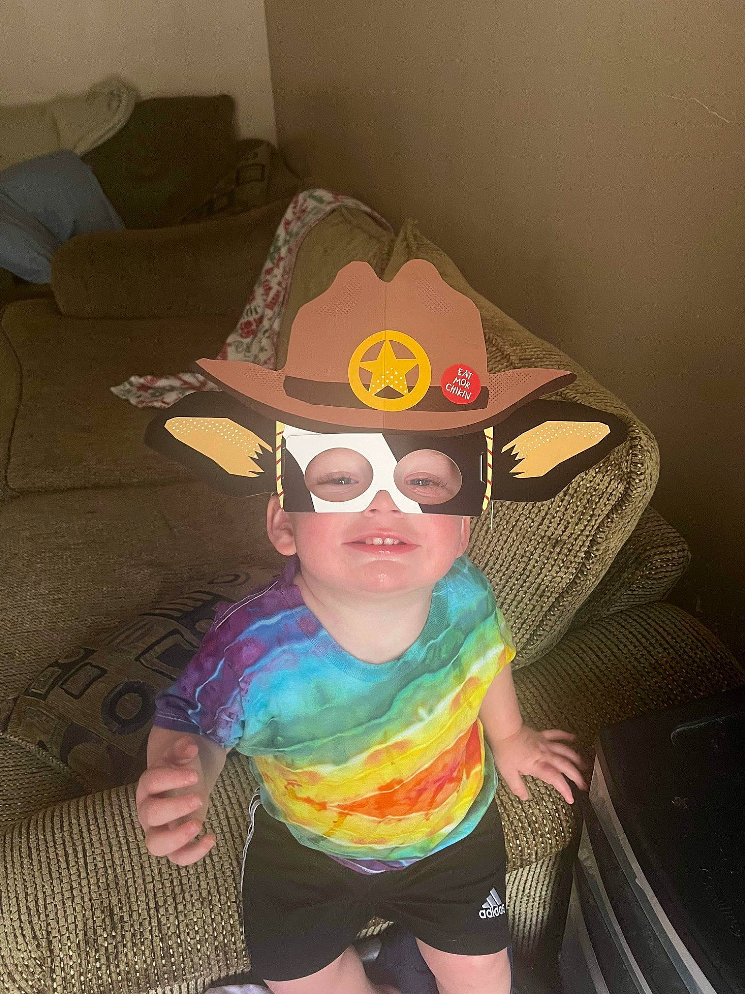 Braylen joined the competition — help win amazing prizes! baby, baby_toddler_clothing, cool, costume_hat, couch, eyewear, fashion_accessory, fun, glasses, goggles, happy, hat, headgear, person, personal_protective_equipment, shorts, smile, sun_hat, sunglasses, toddler
