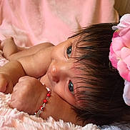 Adelin joined the competition — help win amazing prizes! beauty, black_hair, brown_hair, cheek, child, close_up, eye, eyebrow, face, finger, girl, hair_accessory, hand, human_hair_color, infant, lip, mouth, neck, pink, skin