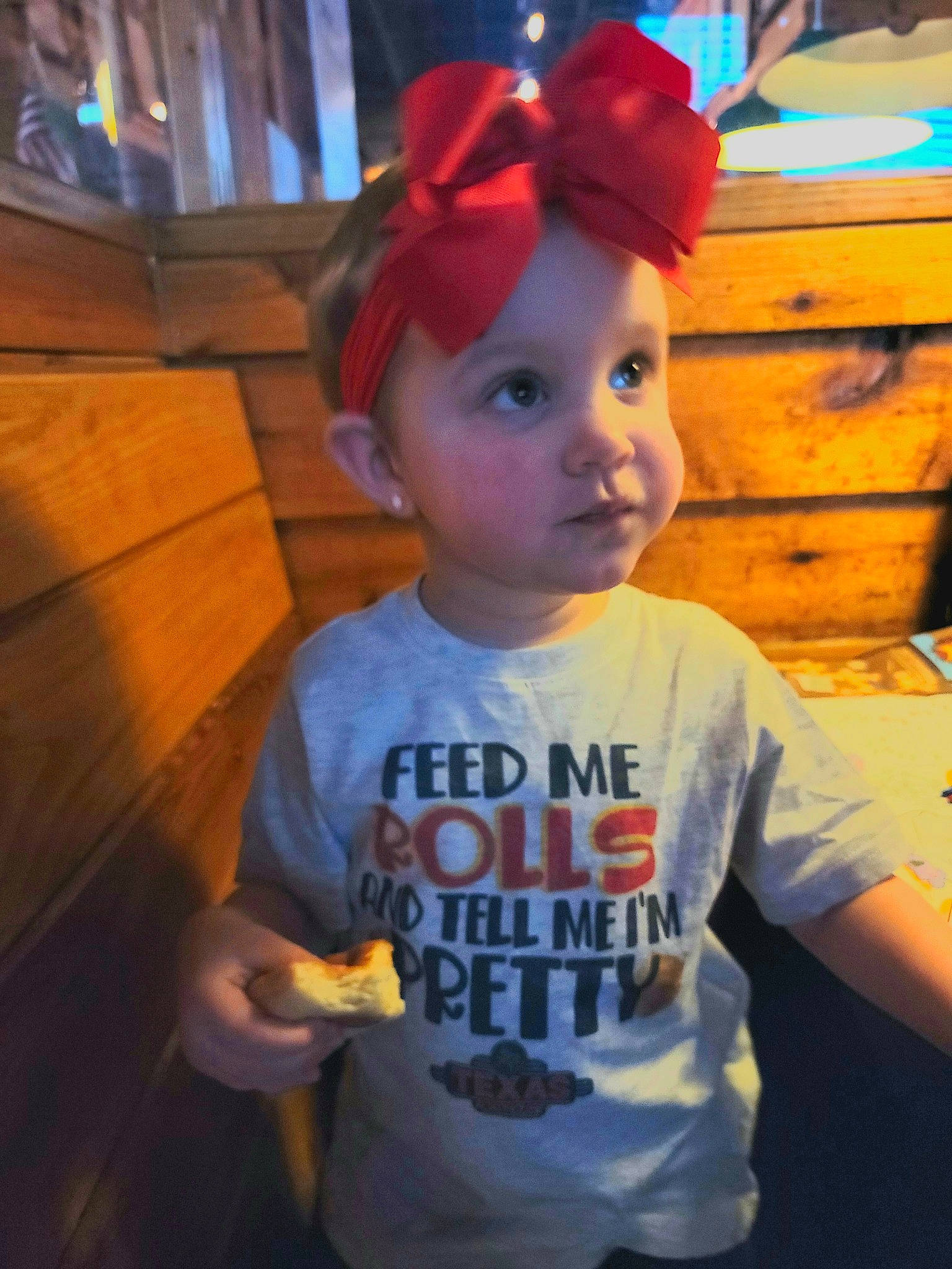 Grace is registered to the contest to win money with this photo: active_shirt, baby, baby_toddler_clothing, cap, child, cool, costume_hat, electric_blue, fashion_accessory, fun, happy, magenta, orange, party, party_supply, person, personal_protective_equipment, room, sleeve, t_shirt