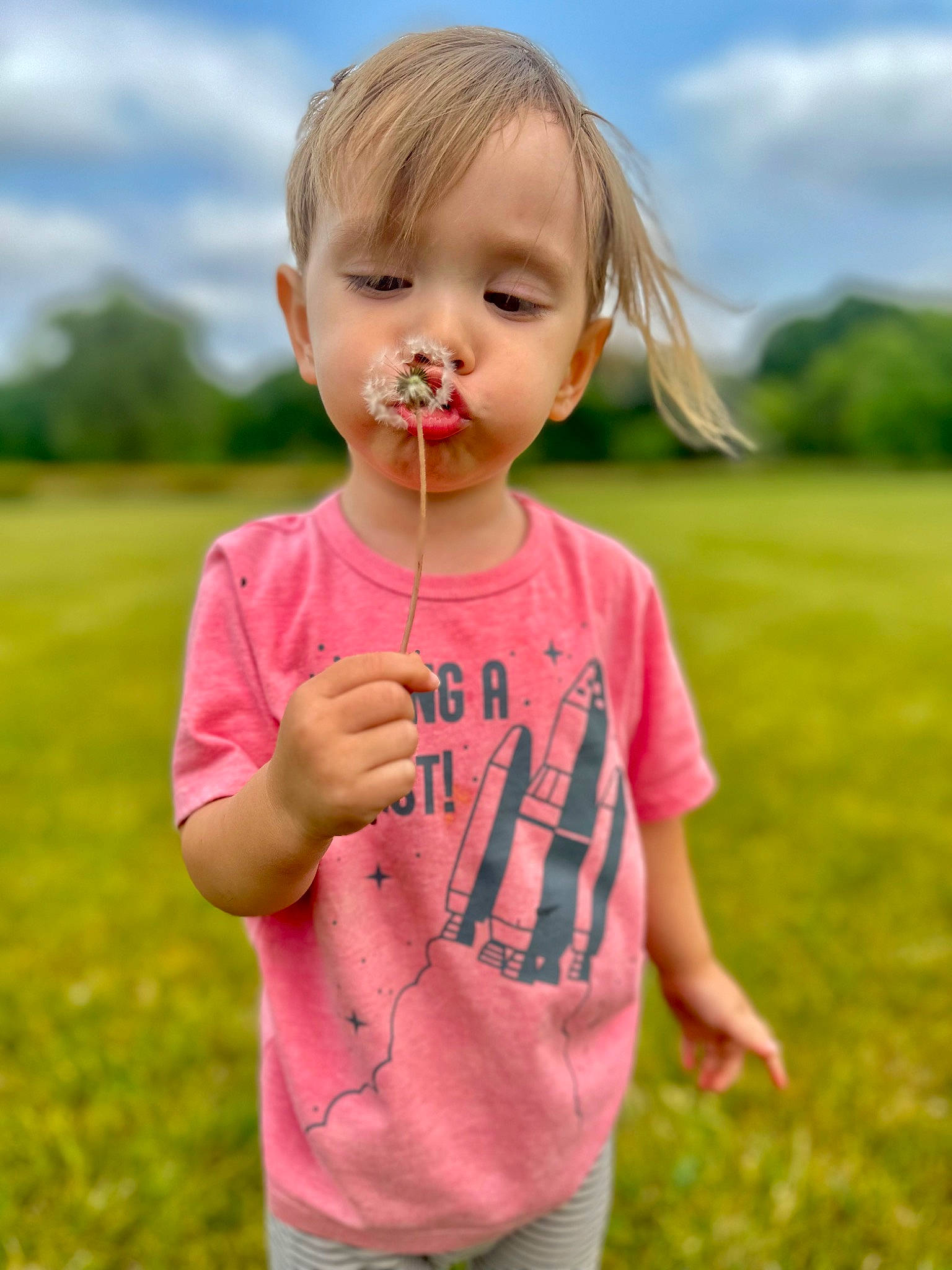 Caspian is registered to the contest to win money with this photo: baby_toddler_clothing, child, cloud, fun, gesture, grass, grass_family, grassland, hair, happy, leisure, lip, magenta, people_in_nature, person, plant, sky, sleeve, t_shirt, toddler