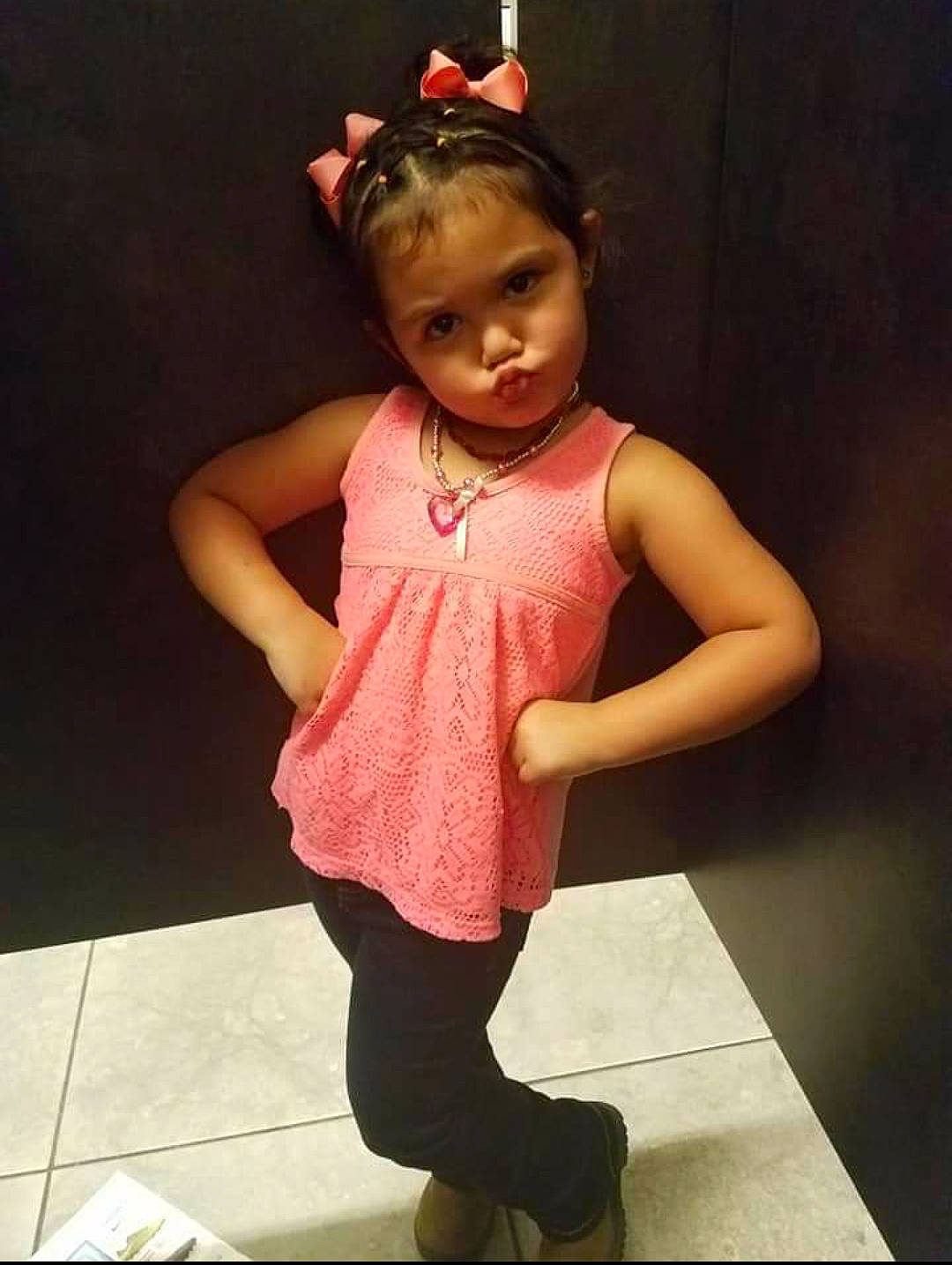 Aliah joined the competition — help win amazing prizes! baby, beauty, cheek, child, child_model, daughter, dress, face, hair_accessory, head, person, pink, play, shoe, skin, smile, sportswear, standing, toddler