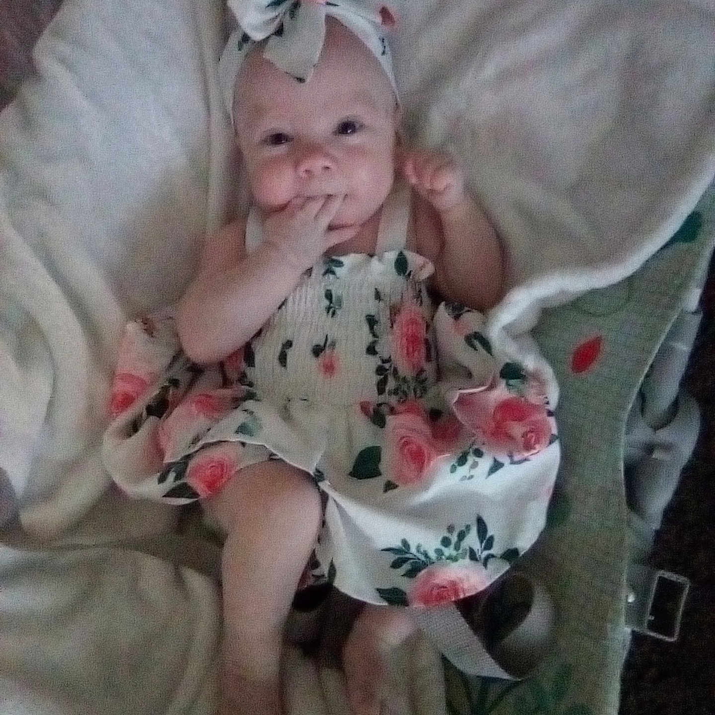 Arionna is registered to the contest to win money with this photo: baby, bed, blanket, clothing, cradle, crib, cushion, dress, face, furniture, hat, head, homedecor, infantbed, linen, newborn, person, photography, portrait, quilt