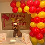 Muncy joined the competition — help win amazing prizes! balloons, birthday, brown_dog, celebration, cute, decorations, dog, drink, fast_food, festive, food_bags, in_n_out, indoor, paper_hat, party, pet, red_balloons, sign, table, yellow_balloons