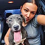 Money joined the competition — help win amazing prizes! woman, dog, car, leather_seat, selfie, tongue_out, happy, pet, casual_clothing, seatbelt, interior, portrait, companion, smile, human, animal, friendship, daylight, window, tattoo
