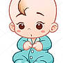 cartoon, baby, illustration, blue_onesie, cute, sitting, big_eyes, expression, character, childlike, pink_cheeks, hair_curl, cute_pose, animated, drawing, infant, hand_clasp, child, cute_face, adorable