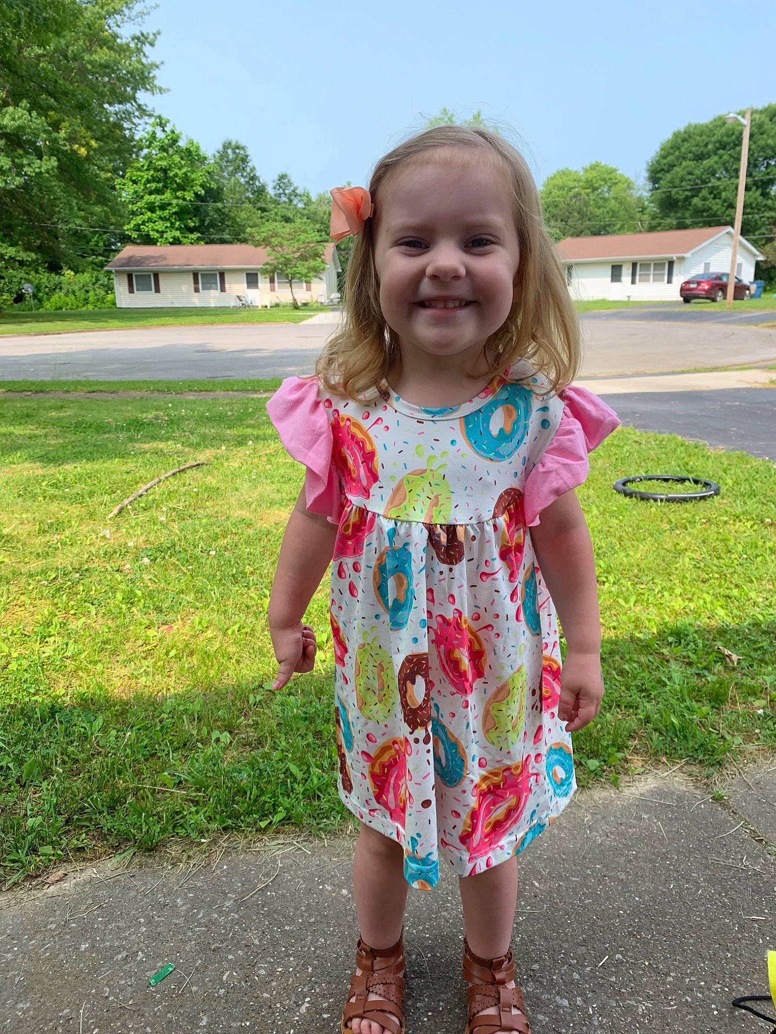 Maisyn joined the competition — help win amazing prizes! child, dress, footwear, fun, grass, joy, pattern, person, pink, plant, play, recreation, sleeve, smile, summer, t_shirt, toddler, vacation, walking