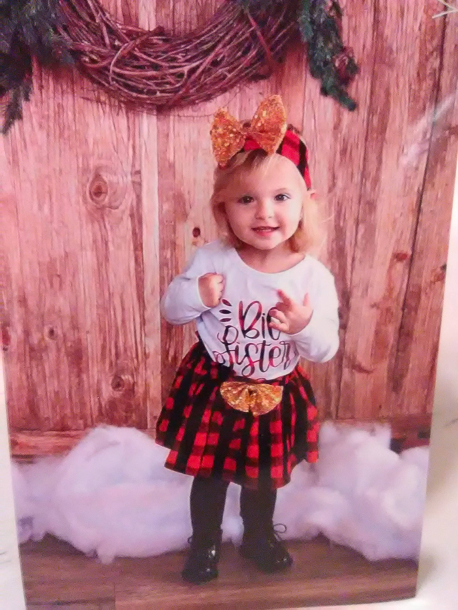 Macy joined the competition — help win amazing prizes! baby_toddler_clothing, child, clothing, dress, fashion, happy, hat, headwear, joy, magenta, pattern, person, pink, plaid, red, sleeve, smile, sock, standing, tartan