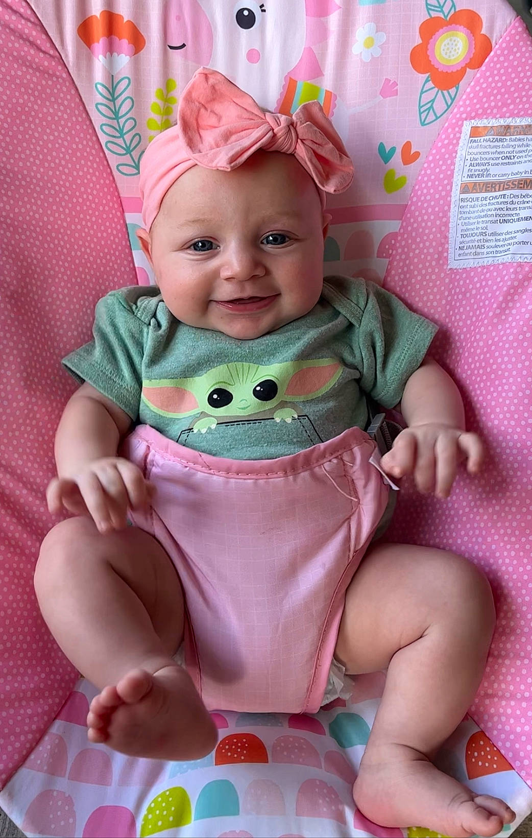 Olivia joined the competition — help win amazing prizes! baby, baby_carriage, baby_products, baby_safety, baby_toddler_clothing, chair, cheek, child, comfort, dress, happy, head, joy, linens, magenta, pattern, person, pink, skin, sleeve