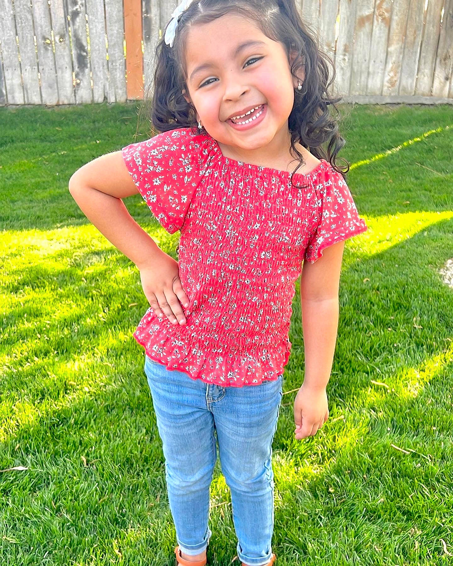 Melanie joined the competition — help win amazing prizes! child, eye, face, facial_expression, fun, grass, green, hair, happy, head, jeans, joy, leaf, leisure, people_in_nature, person, plant, sleeve, smile, summer