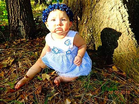 Emmaleigh joined the competition — help win amazing prizes! child, girl, grass, infant, leaf, person, plant, play, smile, toddler, tree