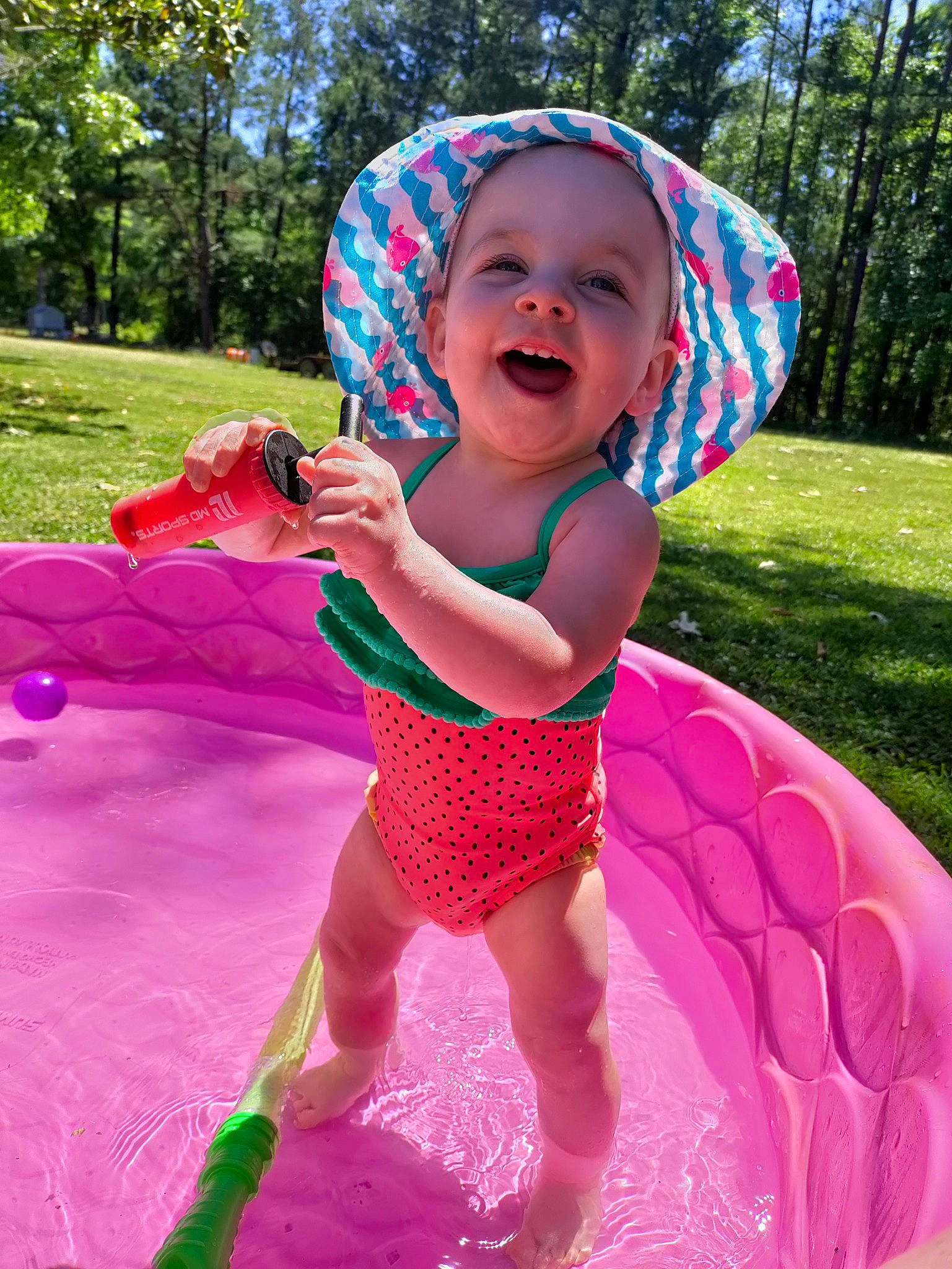 Wren joined the competition — help win amazing prizes! baby, baby_toddler_clothing, botany, child, fun, grass, green, happy, leisure, magenta, people_in_nature, person, pink, plant, play, purple, recreation, smile, summer, toddler