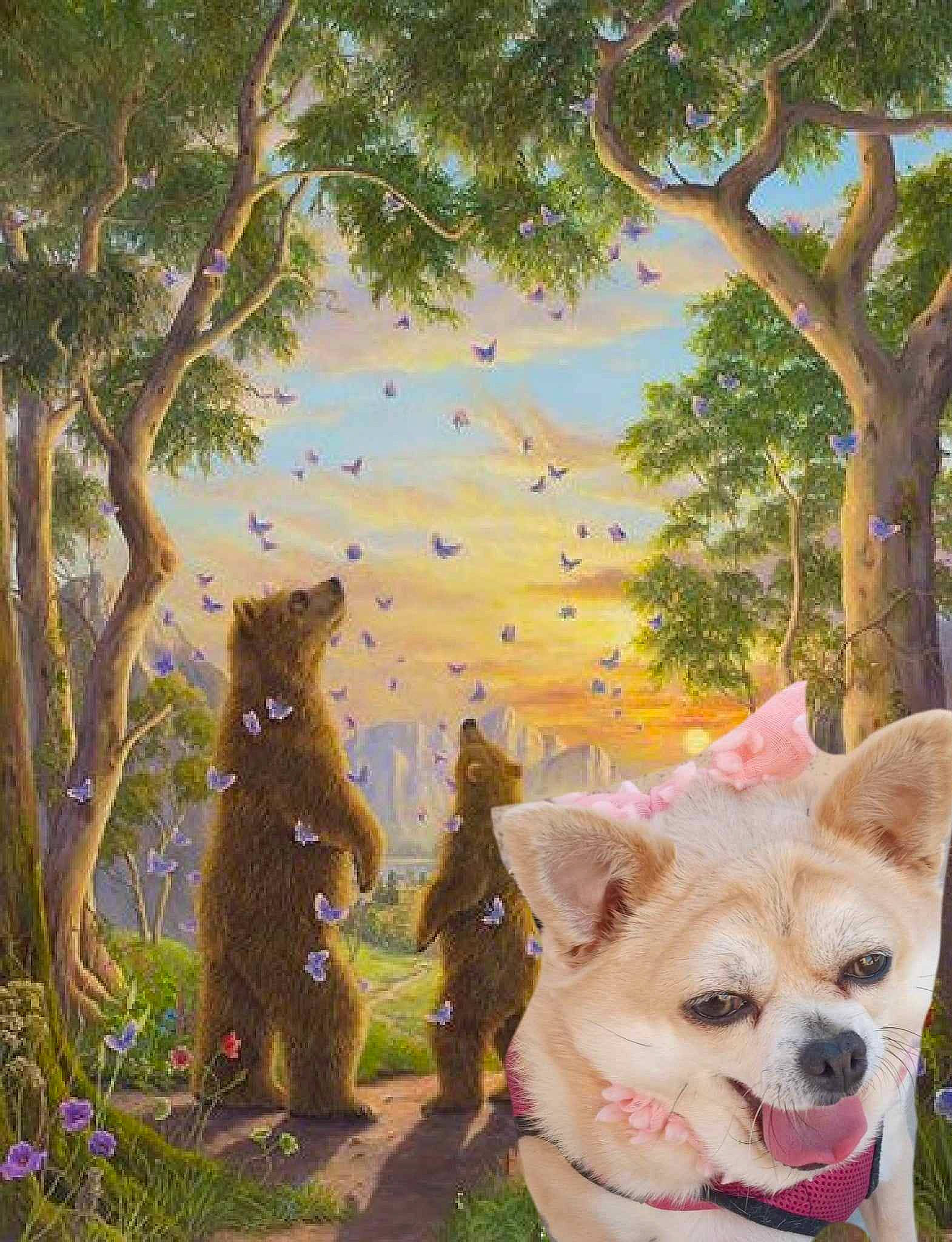 Miss Sofia is registered to the contest to win money with this photo: art, carnivore, companion_dog, dog, dog_breed, fawn, felidae, grass, illustration, mammal, nature, paint, painting, plant, terrestrial_animal, tree, vertebrate, whiskers, wildlife, wood