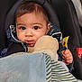 baby, blanket, car_seat, child, closeup, clothing, comfort, cushion, cute, face, hand, indoor, infant, jacket, plush_toy, portrait, seatbelt, soft_toy, warm, young_child