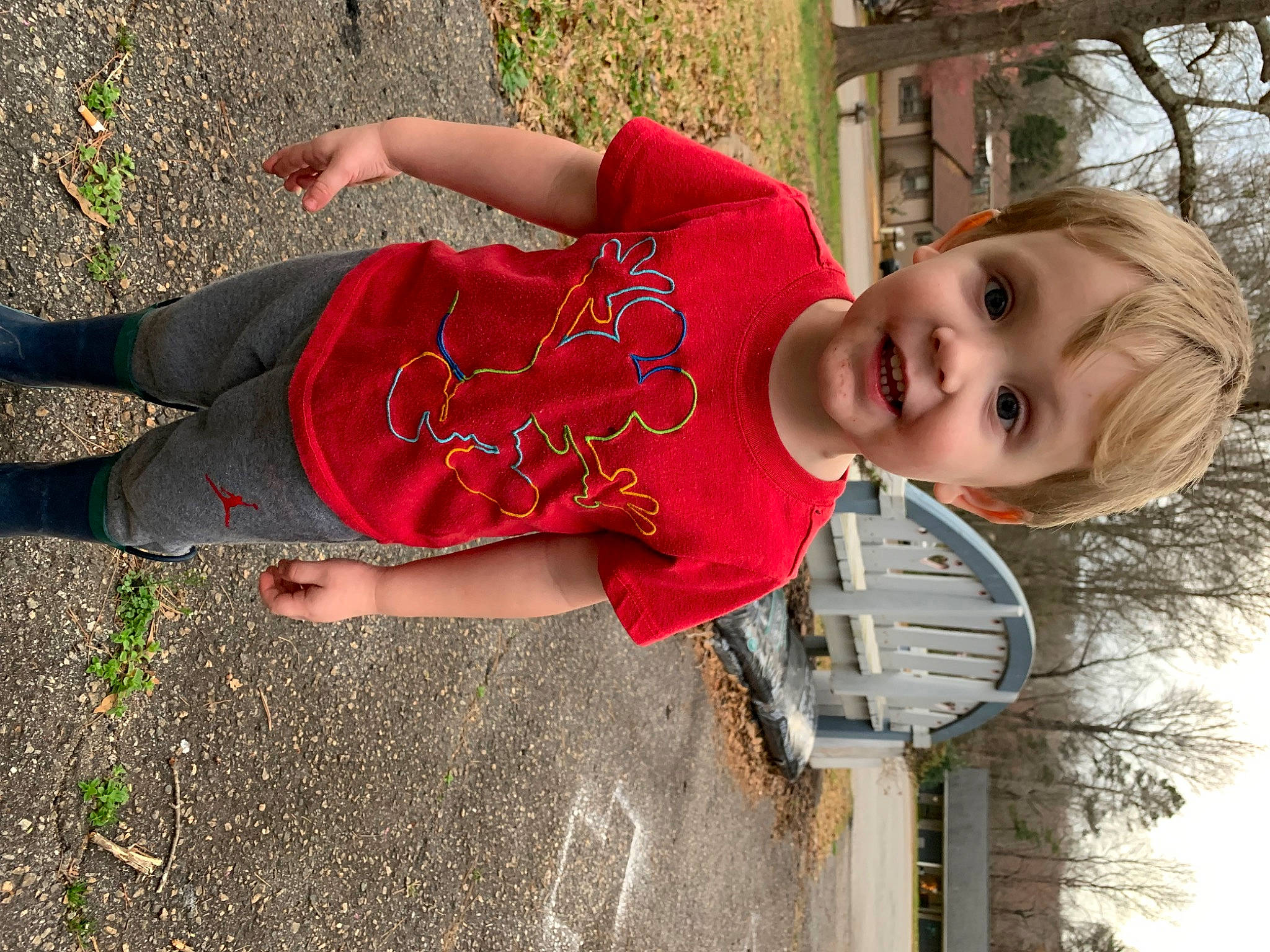 Grant joined the competition — help win amazing prizes! baby, baby_toddler_clothing, child, fun, grass, happy, human_leg, joy, leisure, mouth, pattern, people_in_nature, person, plant, red, smile, standing, thigh, toddler, tree