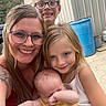 family, mother, children, baby, boy, girl, infant, selfie, smiling, glasses, outdoor, portrait, siblings, parent, 抱 baby, sleeping, casual, blue_barrel, building, tattoo