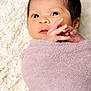 Cianna joined the competition — help win amazing prizes! newborn, baby, infant, wrapped, blanket, pink, soft, texture, closeup, face, eyes, hands, skin, lying_down, curious, portrait, candid, indoor, cute, cozy
