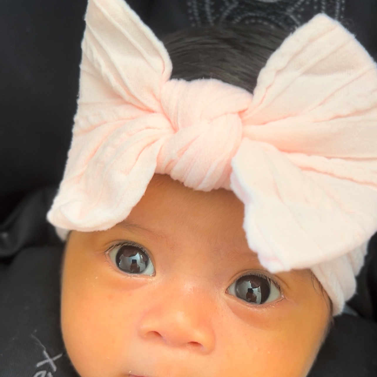 Cianna joined the competition — help win amazing prizes! adorable, baby, bow, child, closeup, clothing, cute, expression, eyes, face, headband, headwear, infant, looking, person, pink, portrait, skin, soft, young