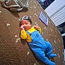 Leylanney joined the competition — help win amazing prizes! awake, baby, bed, bedroom, blanket, blue_outfit, child, costume, face, furniture, goggles, indoors, infant, lying_down, photography, playful, portrait, sleeping, tablet, yellow_shirt