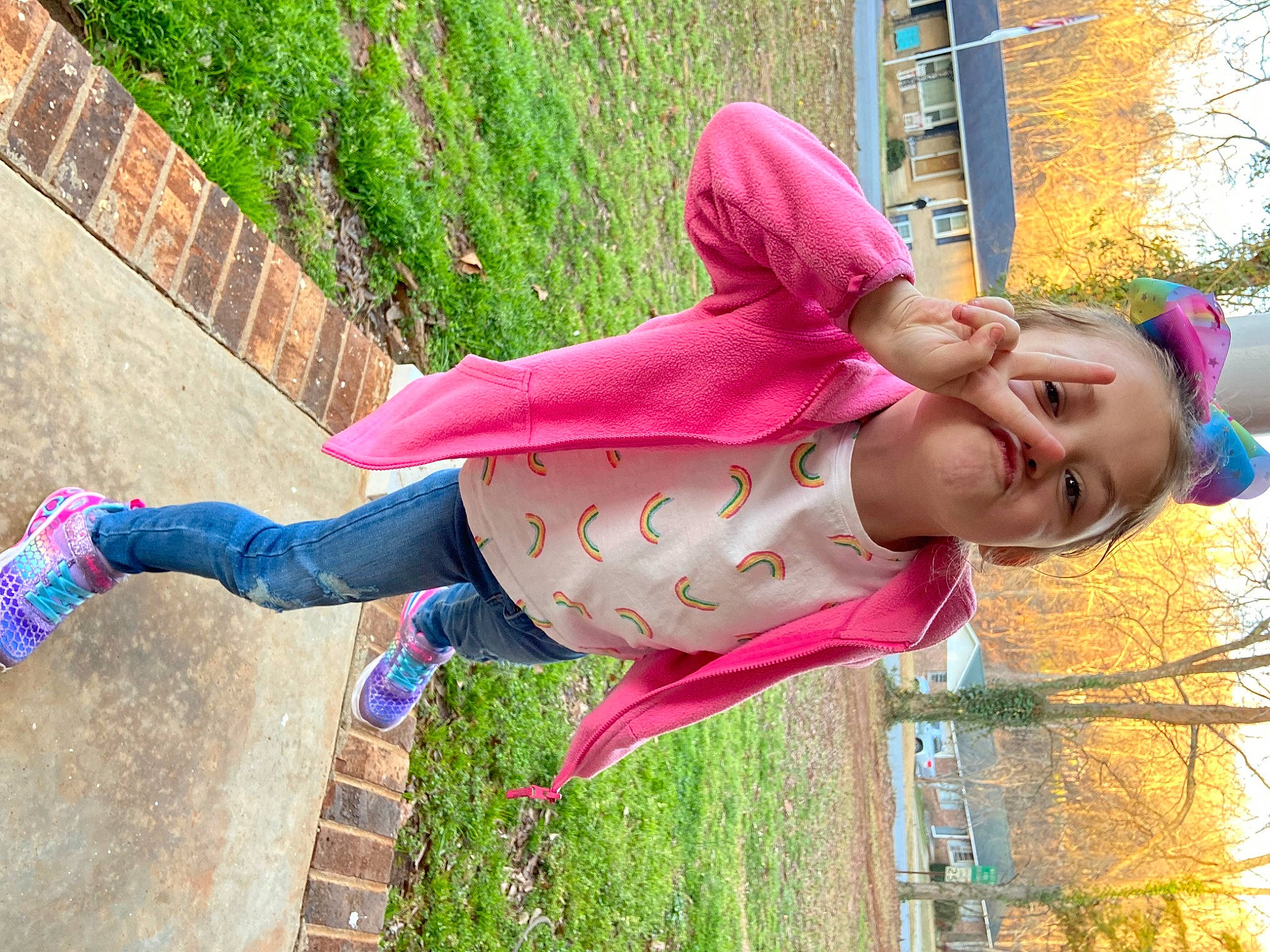 Lainey joined the competition — help win amazing prizes! child, fun, grass, green, happy, human_leg, leisure, magenta, person, photograph, pink, plant, purple, recreation, red, street_fashion, summer, textile, thigh, tree