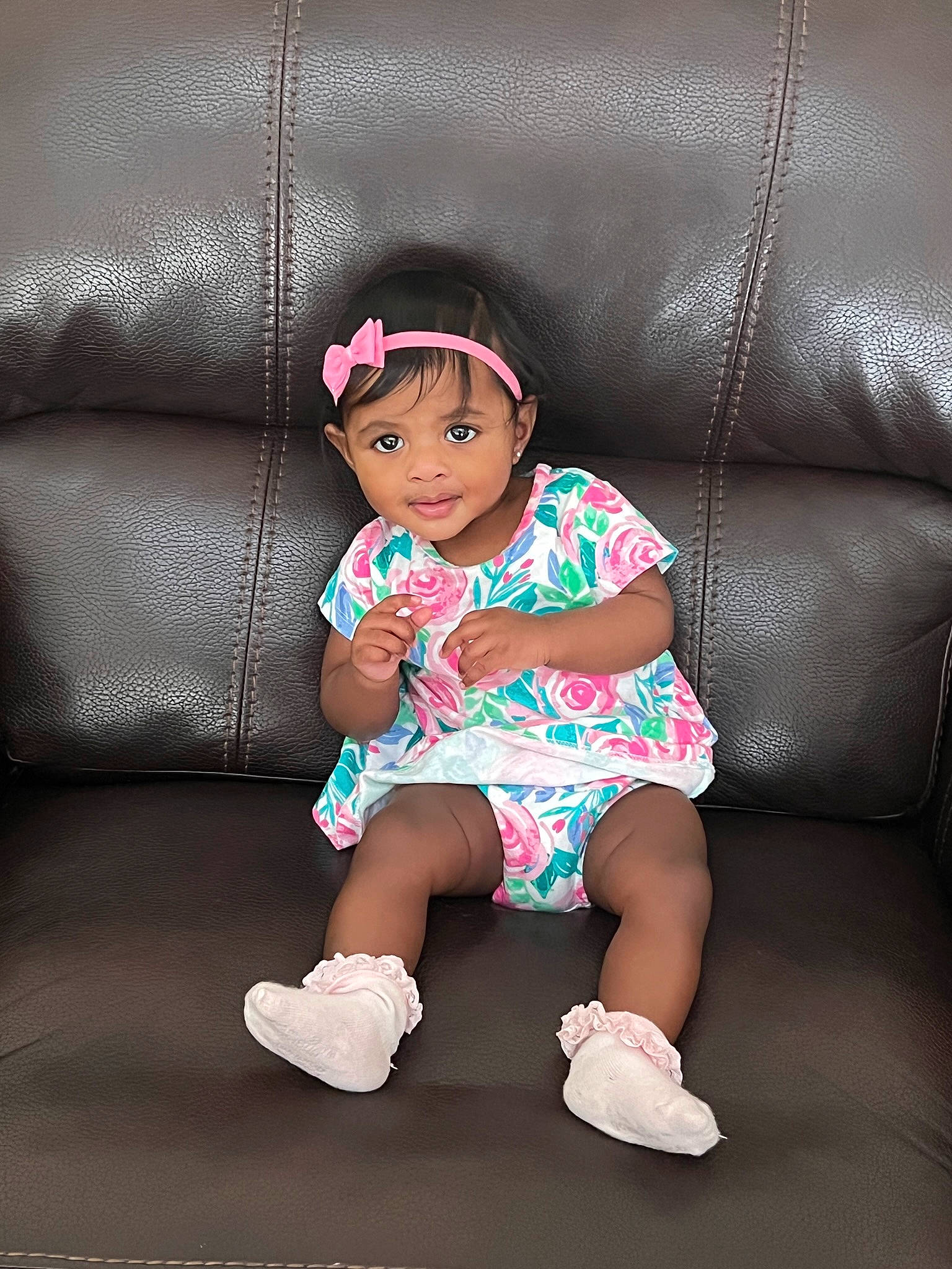 Lisa joined the competition — help win amazing prizes! baby, baby_toddler_clothing, child, comfort, couch, flash_photography, hair, happy, head, human_leg, magenta, pattern, person, purple, shoe, sitting, sleeve, sock, t_shirt, thigh