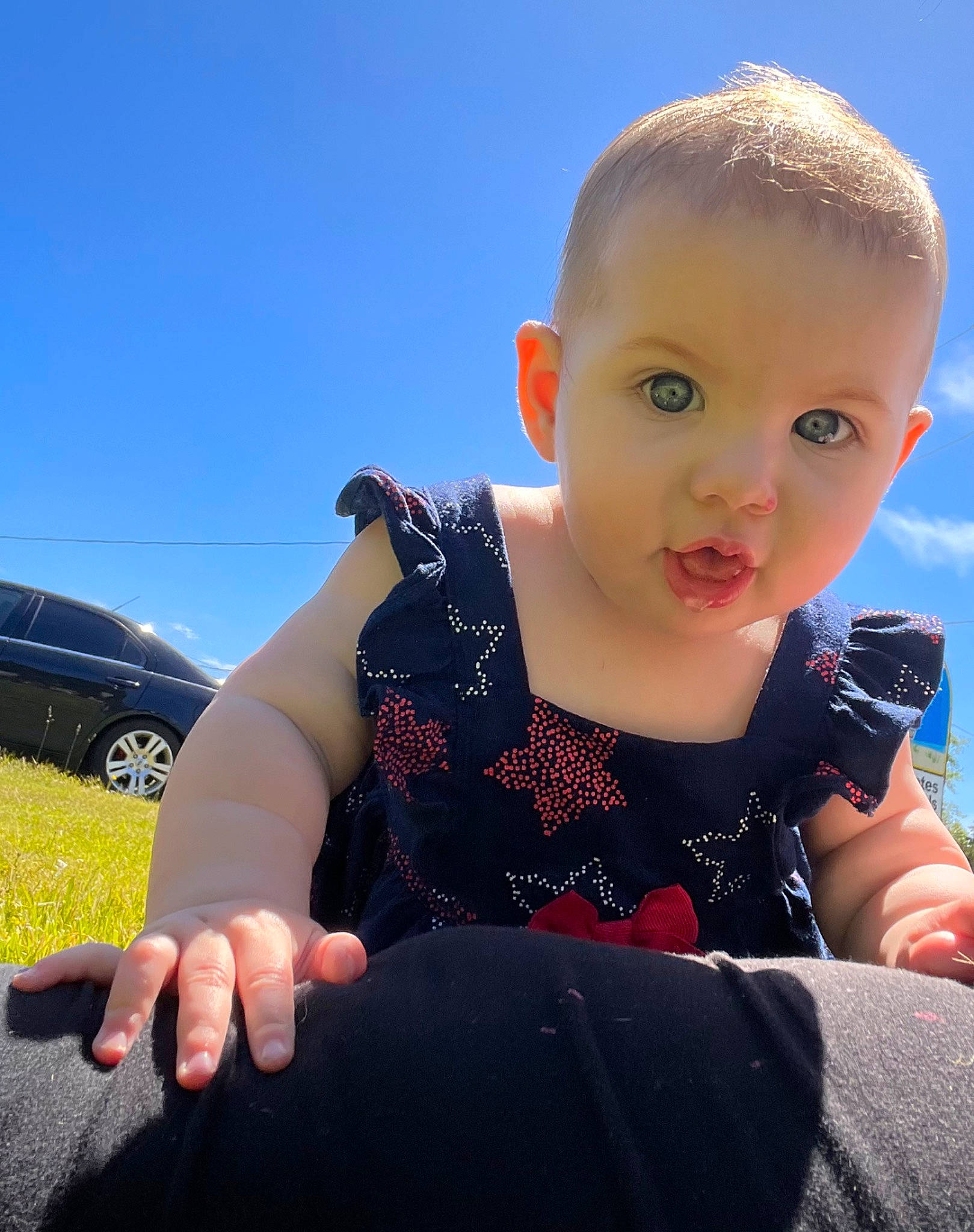 Odessa joined the competition — help win amazing prizes! baby_toddler_clothing, child, cool, electric_blue, eyewear, finger, flash_photography, fun, grass, hairstyle, happy, neck, pattern, person, sky, sleeve, summer, t_shirt, tire, toddler