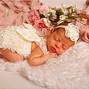 Kylie joined the competition — help win amazing prizes! newborn, baby, sleeping, lace, headband, flower, roses, blanket, soft_texture, pink, white, portrait, cute, peaceful, infant, resting, flower_crown, delicate, baby_clothes, studio