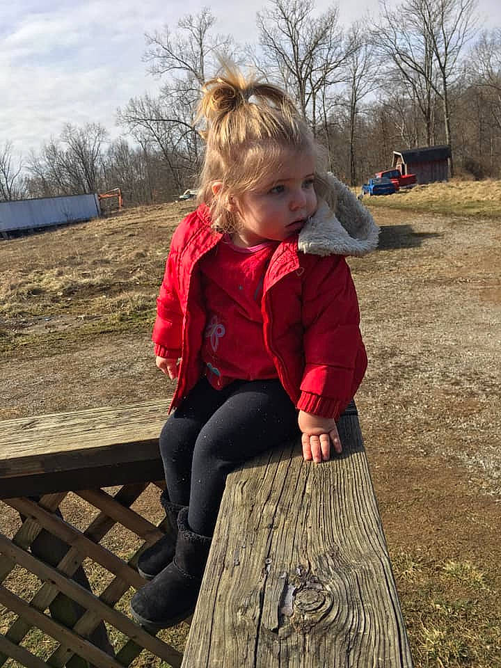 Kinslee joined the competition — help win amazing prizes! blond, child, child_model, grass, jacket, leg, outerwear, pattern, person, photography, plant, play, sitting, smile, standing, toddler, top, tree, trunk, winter