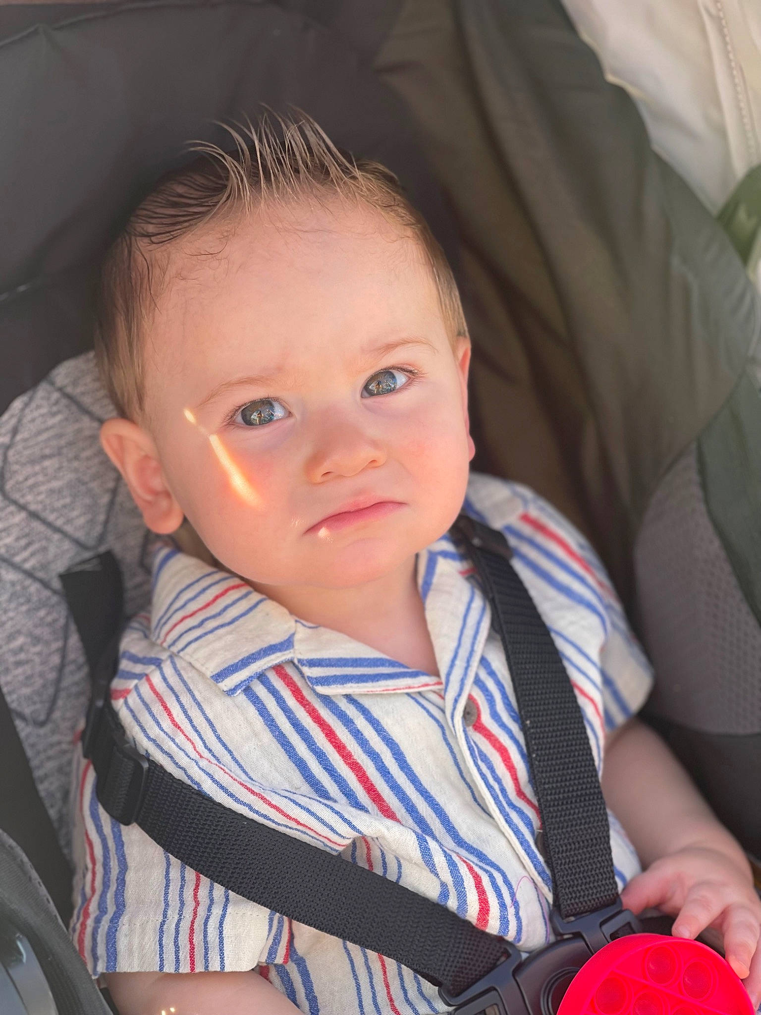 Keenan joined the competition — help win amazing prizes! baby, baby_carriage, baby_products, baby_toddler_clothing, car_seat, carmine, cheek, child, chin, comfort, electric_blue, finger, fun, happy, iris, person, seat_belt, sitting, skin, toddler