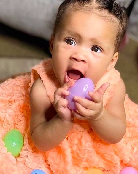 Kimora is registered to the contest to win money with this photo: baby, cheek, child, mouth, nose, person, skin, toddler