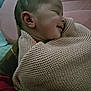 baby, child, smiling, blanket, knit, cozy, sleeping, peaceful, portrait, face, head, person, infant, cute, warm, comfort, wrapped, hand, skin, indoors