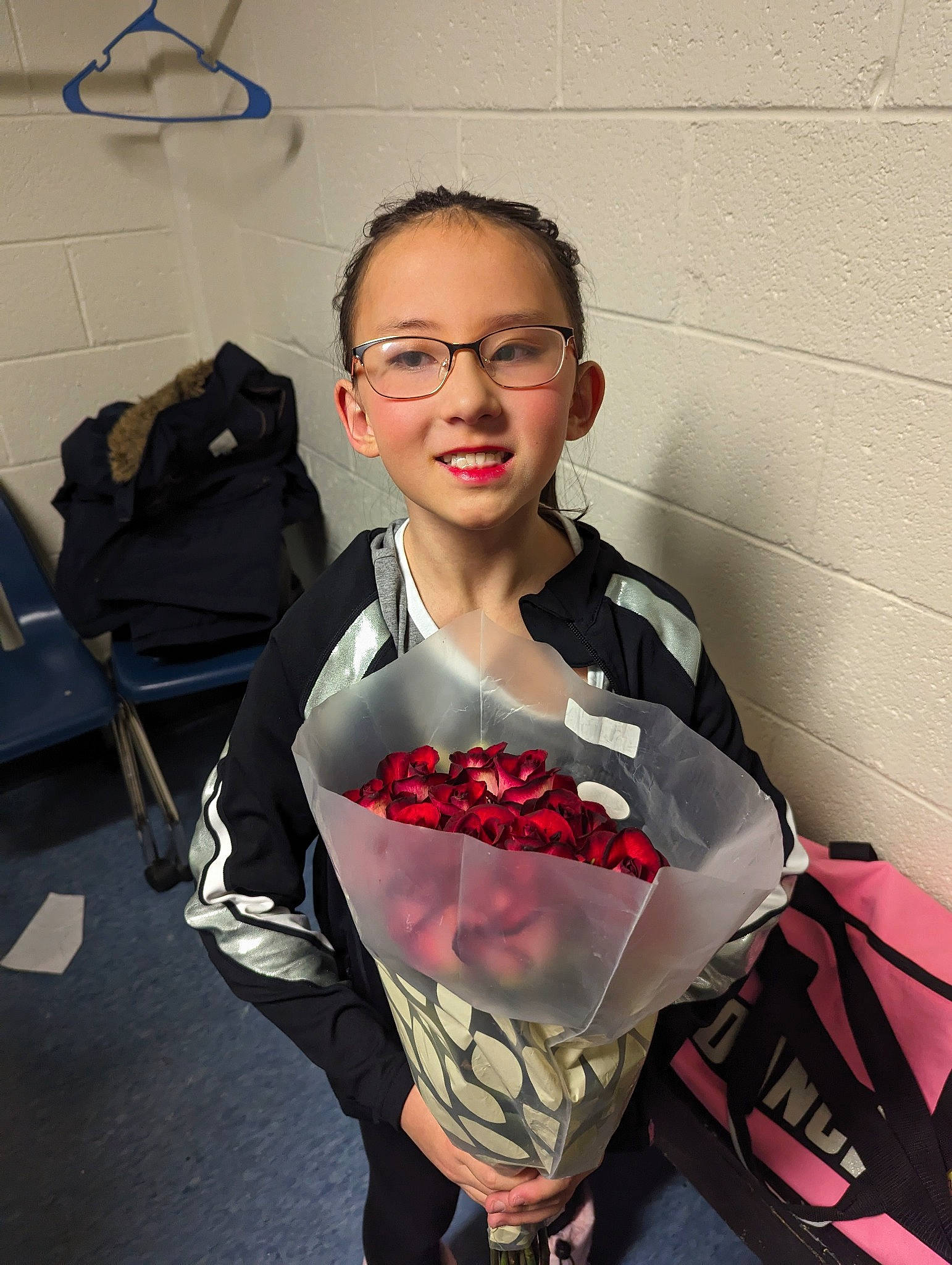 Olivia joined the competition — help win amazing prizes! bag, carmine, costume, eyewear, fashion_accessory, fashion_design, formal_wear, fun, glasses, head, jewellery, joy, luggage_and_bags, person, personal_protective_equipment, room, sleeve, smile, sportswear, t_shirt