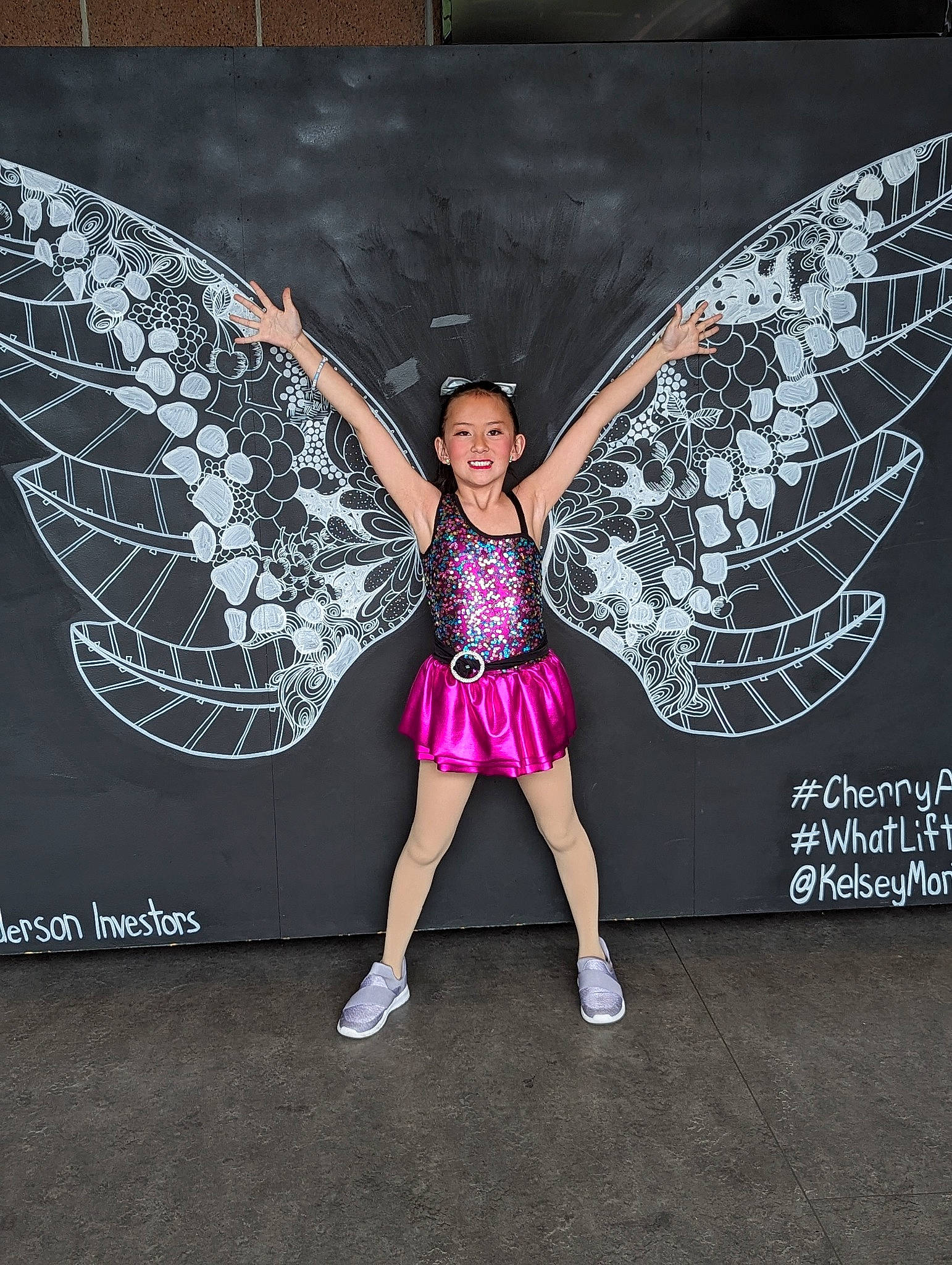 Olivia is registered to the contest to win money with this photo: advertising, art, arthropod, beauty, butterfly, design, event, flash_photography, graphics, illustration, insect, joy, magenta, moths_and_butterflies, mythical_creature, pattern, person, pollinator, smile, thigh