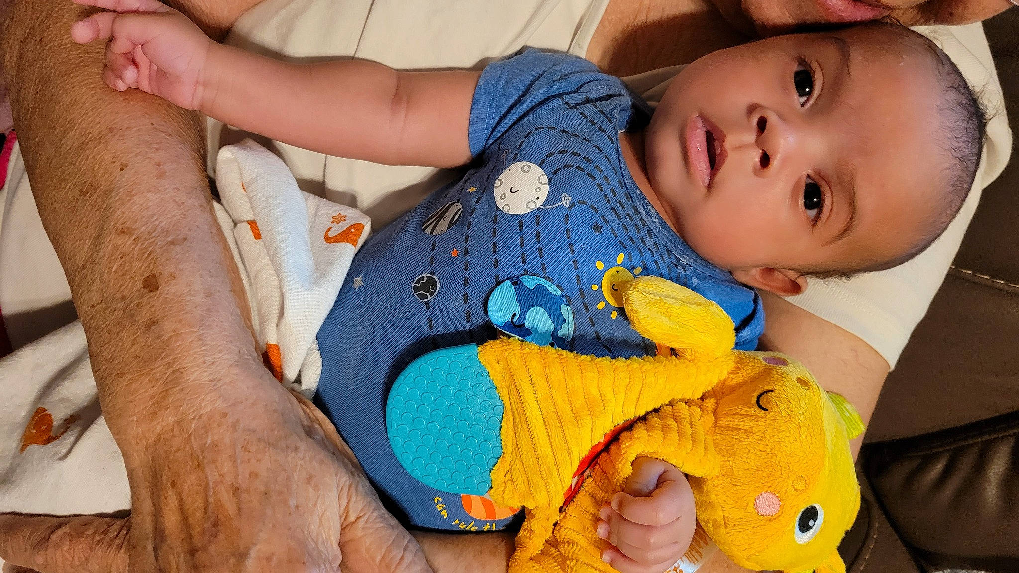 Benny joined the competition — help win amazing prizes! baby, baby_products, baby_toddler_clothing, cheek, child, electric_blue, eye, facial_expression, finger, hand, happy, mouth, nail, nose, person, skin, stuffed_toy, textile, toddler, toy