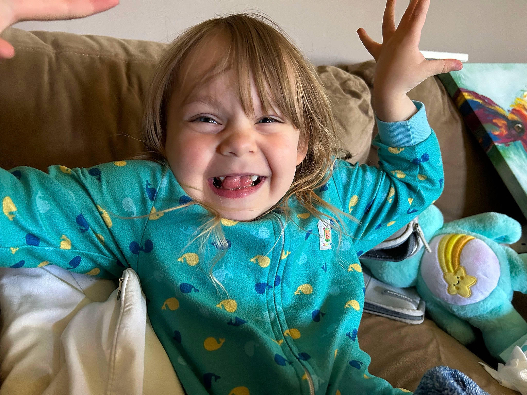 Natalee is registered to the contest to win money with this photo: baby, baby_toddler_clothing, cheek, child, comfort, eye, face, finger, gesture, hair, happy, head, human_body, iris, joy, mouth, nose, person, skin, sleeve