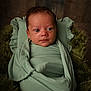Naël participe au concours pour gagner de l'argent avec cette photo : newborn, baby, swaddled, blanket, green, cushion, soft, portrait, infant, child, face, head, sleeping_bag, cozy, cute, resting, indoors, wooden_background, young, wrapped