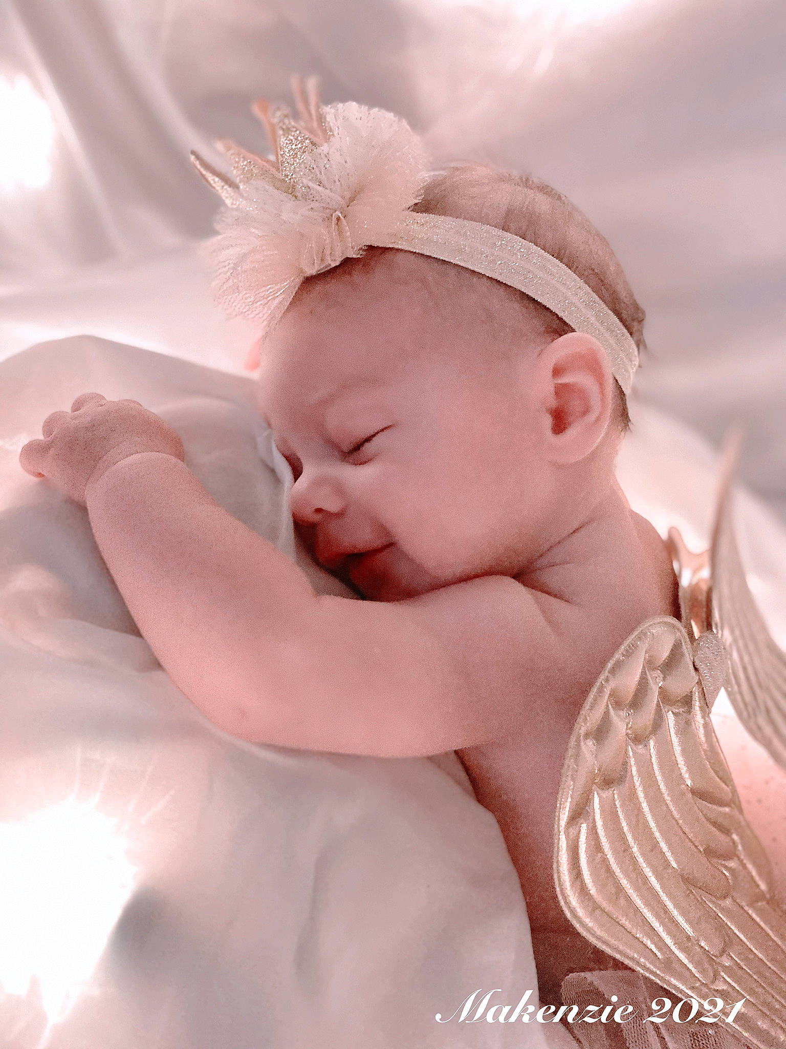 Makenzie joined the competition — help win amazing prizes! baby, baby_sleeping, baby_toddler_clothing, comfort, ear, face, fashion_accessory, finger, flash_photography, hair_accessory, happy, headband, headpiece, iris, jewellery, lip, peach, person, pink, skin