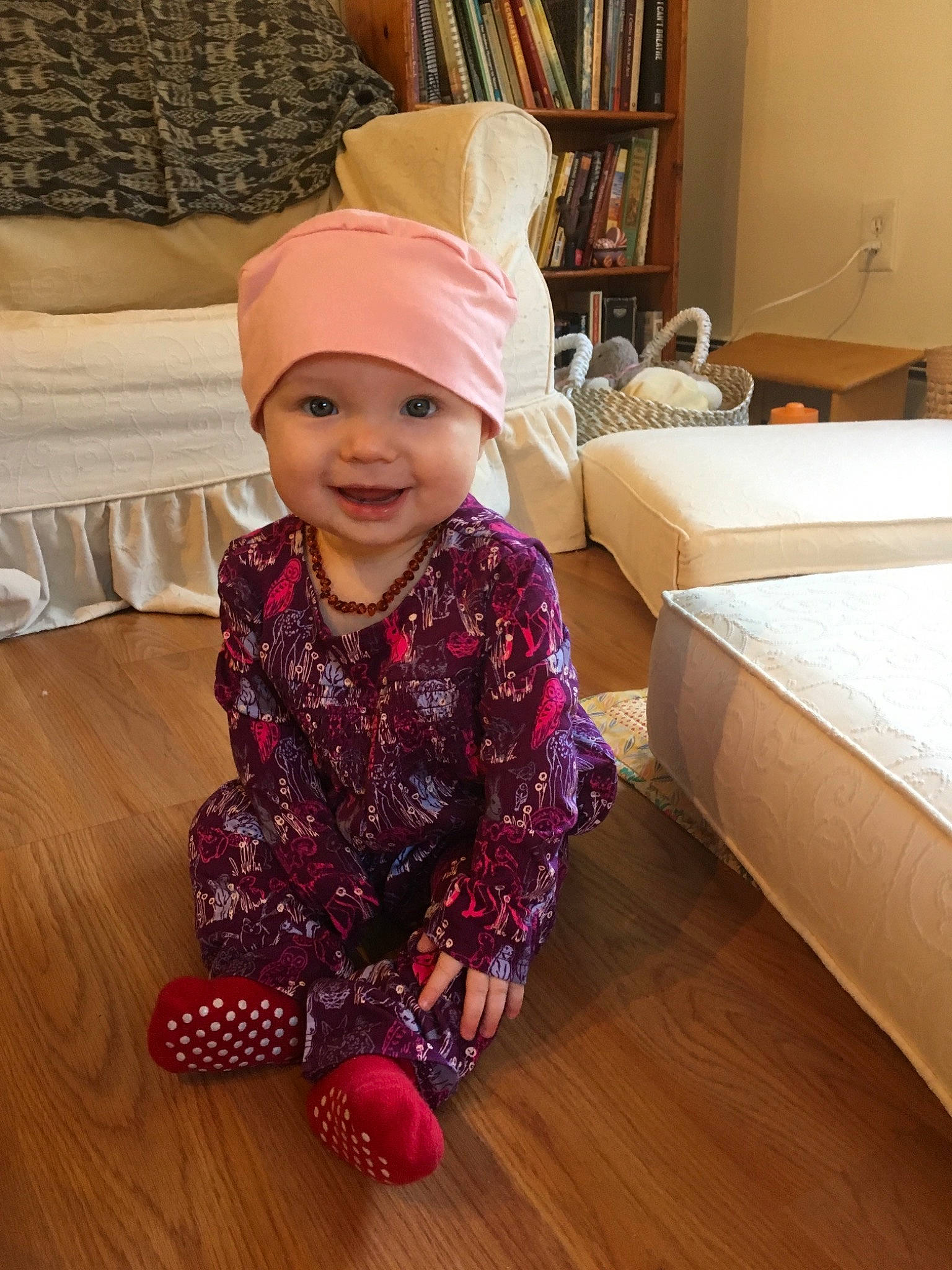 Sol joined the competition — help win amazing prizes! cap, child, day, floor, flooring, girl, headgear, headwear, infant, joy, outerwear, person, pink, shoe, textile, toddler