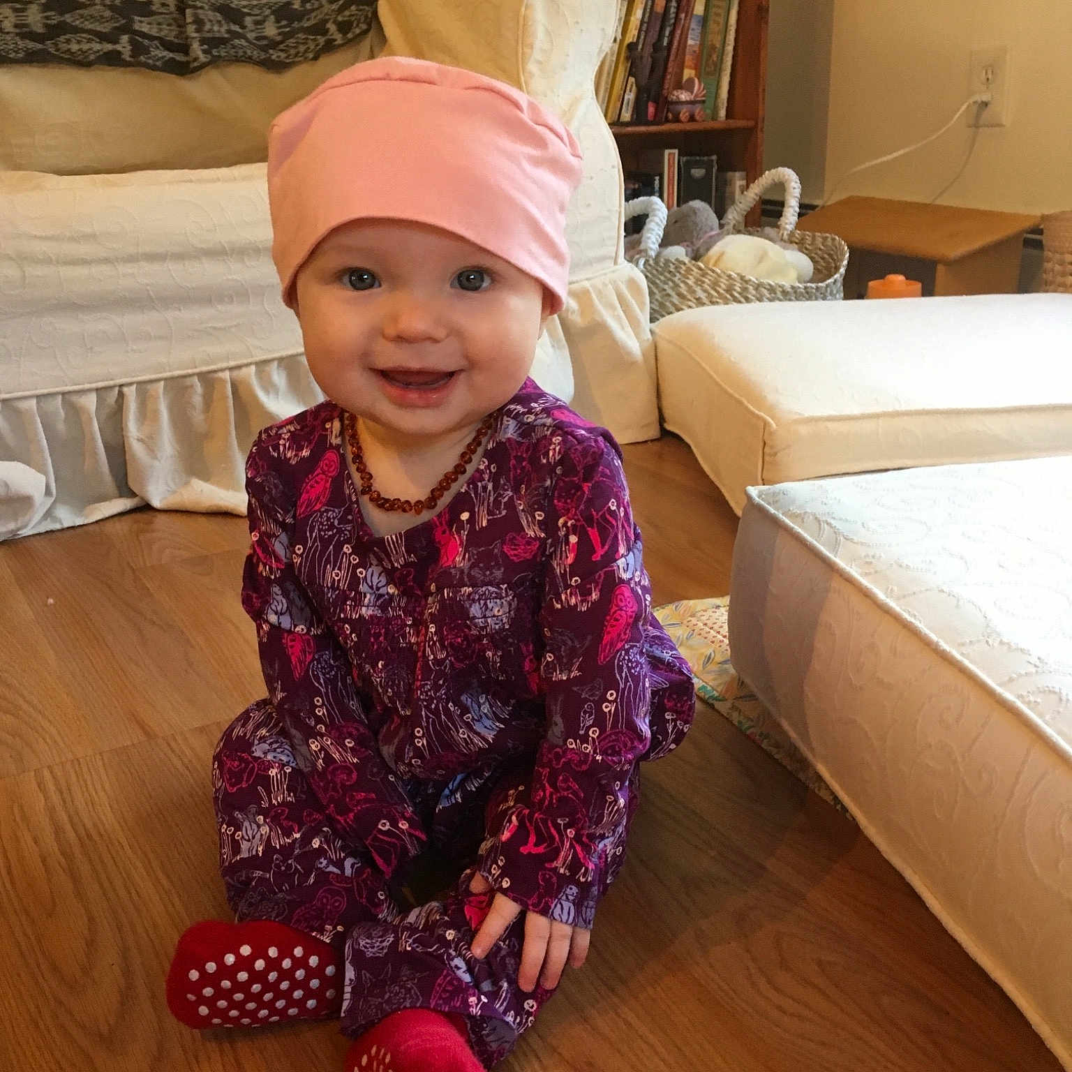 Sol joined the competition — help win amazing prizes! cap, child, day, floor, flooring, girl, headgear, headwear, infant, joy, outerwear, person, pink, shoe, textile, toddler