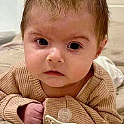 Cezar participe au concours pour gagner de l'argent avec cette photo : baby, infant, pacifier, sweater, lying_down, closeup, face, child, cute, indoors, soft_texture, expression, skin, head, hand, young, portrait, person, cozy, looking